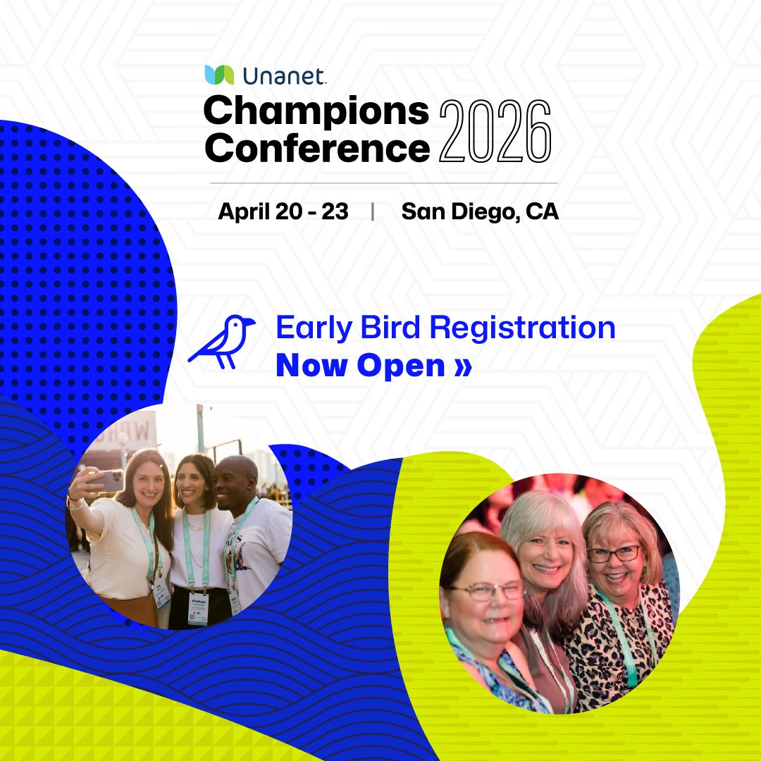 UnanetTech's tweet image. Early-bird is open 🚀 Lock in your rate for Champions 2026 (San Diego). Be there for the ideas + community you can’t get anywhere else. bit.ly/47vg5p9