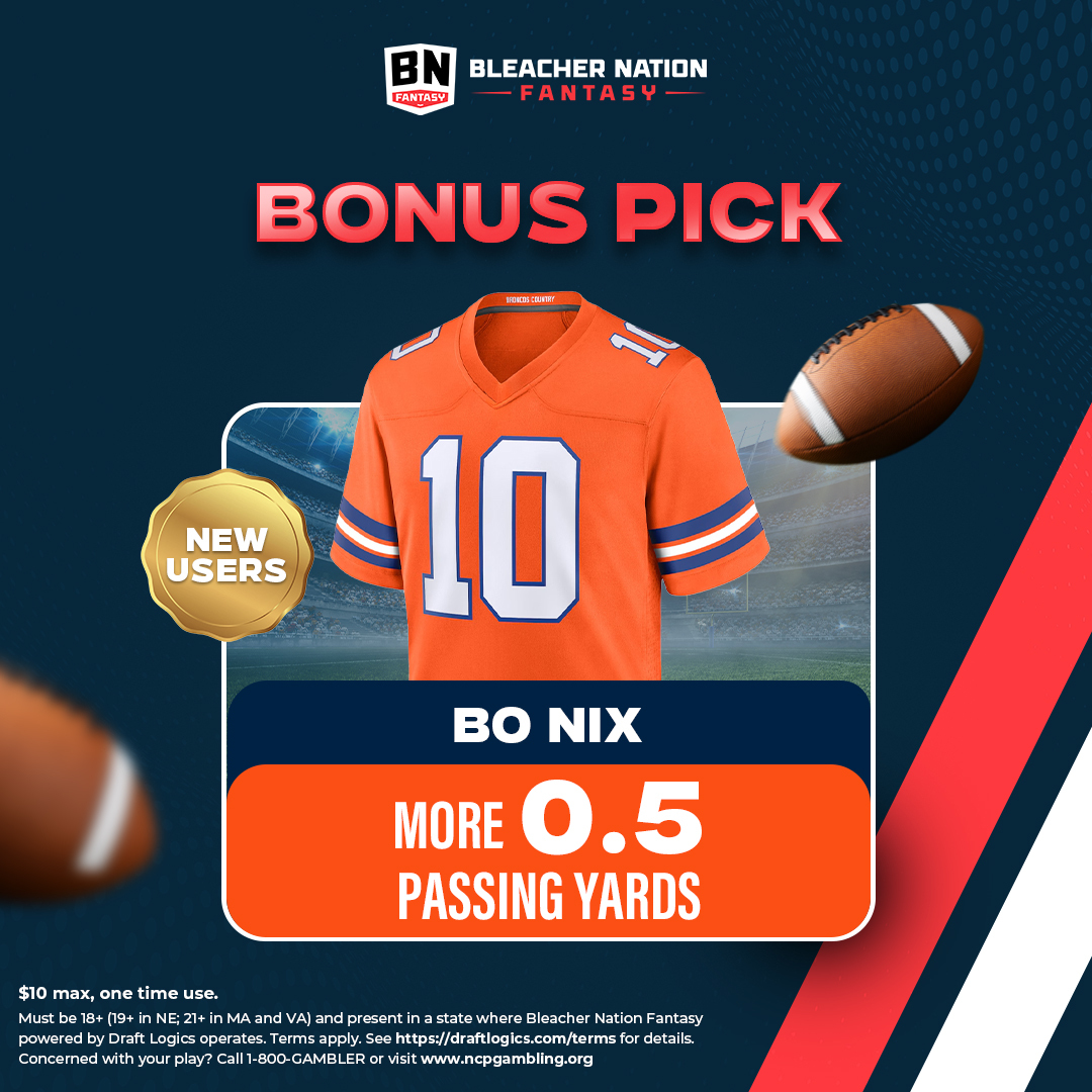 🚨This is the LAST DAY for the 100% bonus match (up to $500) at <a href="/BN_Fantasy_/">Bleacher Nation Fantasy</a> 

Promo code DUNK, see details below 👇

BN Fantasy also has another bonus pick for NEW users:

Bo Nix MORE than 0.5 passing yards

I might combine it with Goff MORE than 248.5 yards (last four QBs and 7