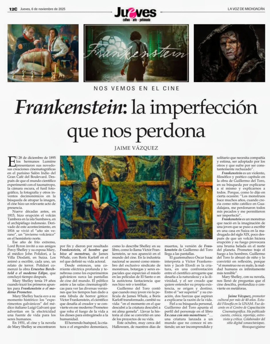 Lo sabemos bien, como dice <a href="/RealGDT/">Guillermo del Toro</a> Guillermo del Toro: la monstruosidad está muchas veces en lo que vivimos a diario. Una nota publicada en el suplemento cultural Jueves de <a href="/vozmichoacan/">La Voz de Michoacán</a>