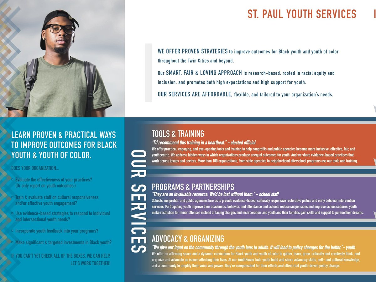 StPaulYouthSvcs's tweet image. Strong youth programs start with strong adults💪🏽

SPYS trainings and workshops help organizations better support youth—from building positive relationships to addressing systemic barriers.

Learn more: spys.org/in-the-communi…