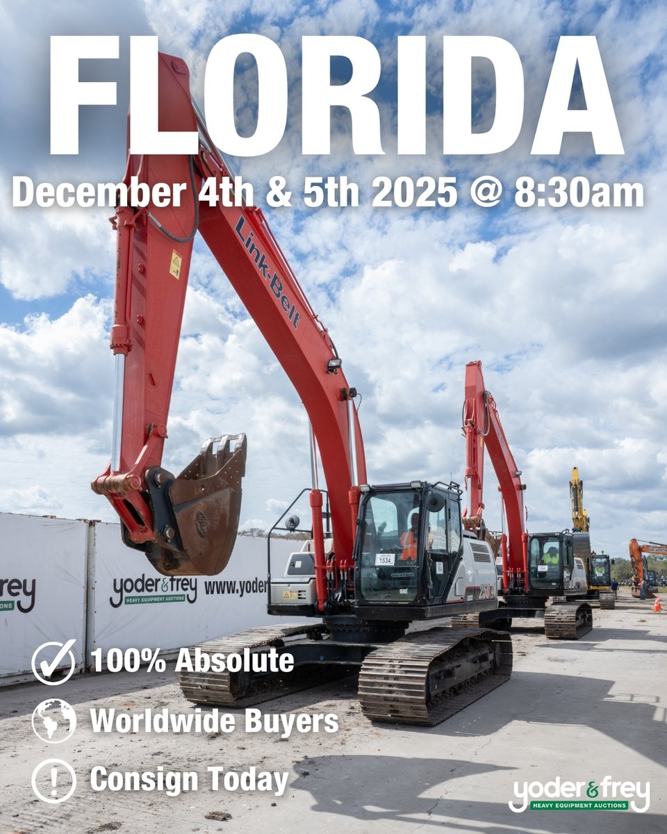 yoderandfrey's tweet image. 📅 Save the Date📅
Our next Florida Auction takes place December 4th &amp;amp; 5th!

Have equipment to consign or want more details about the auction?
Get in touch with one of our knowledgeable Account Managers👉  eu1.hubs.ly/H0pqQK80
Register for this sale👉eu1.hubs.ly/H0pqPp00