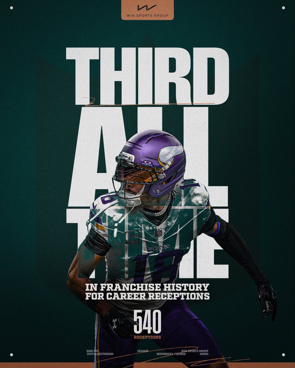 Greatness in real time. Justin Jefferson now sits 3rd all-time in Vikings history in receptions. ✈️

#WINSG