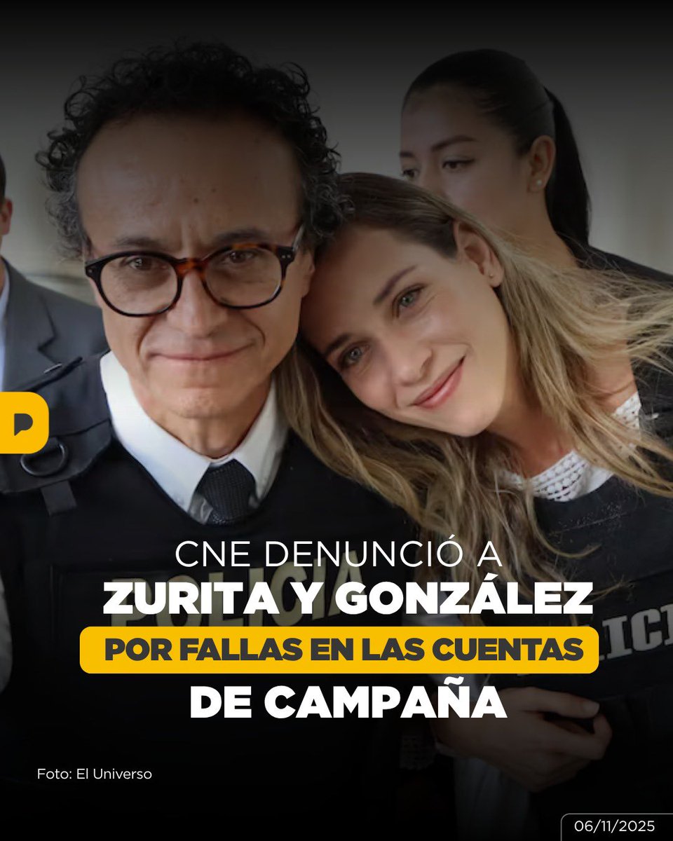 LaPosta_Ecu's tweet photo. El CNE presentó una denuncia electoral contra varios miembros de Construye, entre ellos el binomio Christian Zurita y Andrea González, por las cuentas de campaña de las elecciones presidenciales de 2023. https://t.co/WbBeIxRSam
