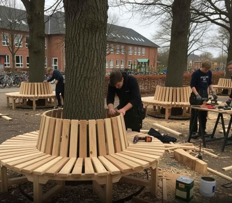 LeContempIateur's tweet photo. 🇩🇰🌳 Au Danemark, les apprentis menuisiers apprennent à concevoir des bancs qui s’adaptent aux arbres au lieu de les abattre.

Chaque pièce est taillée sur mesure pour épouser le tronc sans jamais l'endommager, à la fois œuvre d’art, hommage à la nature et invitation au repos.

Ce qui n’était au départ qu’un simple exercice d’atelier est devenu un véritable mouvement national : écoles et artisans collaborent aujourd’hui pour installer ces bancs “embrasseurs d’arbres” dans tout le pays, symboles d’harmonie, de respect et de créativité durable.