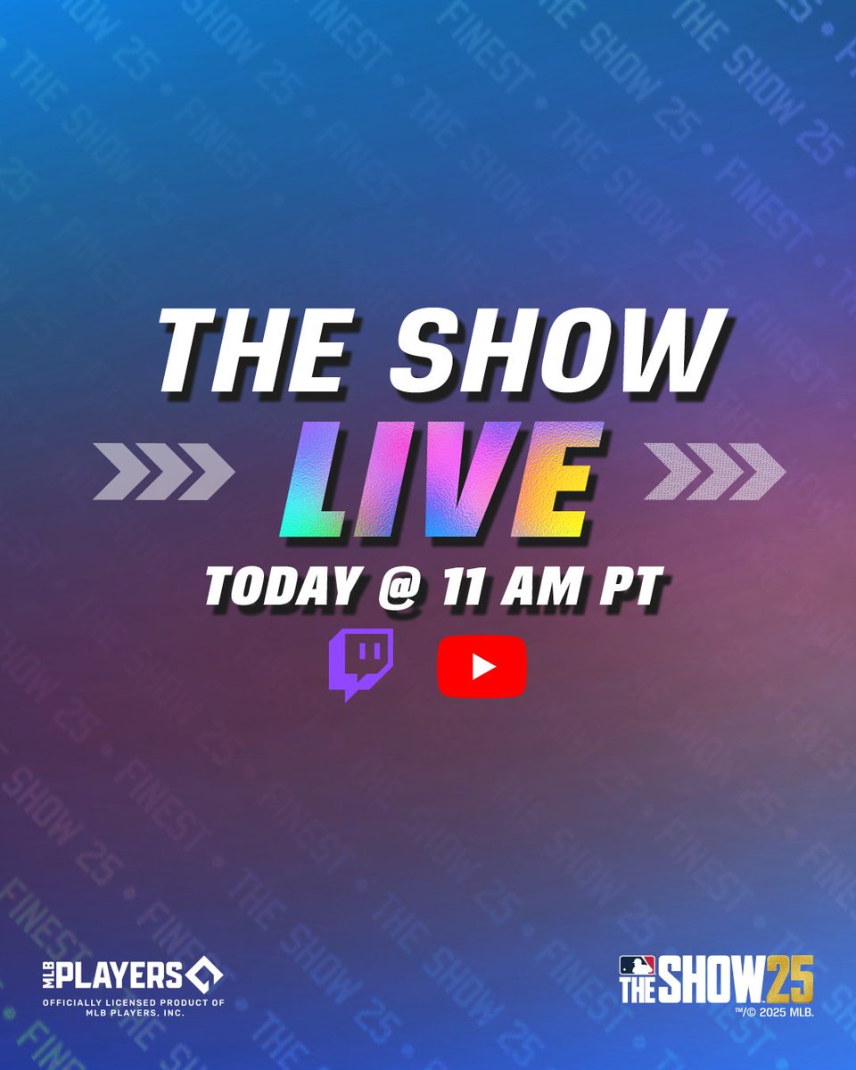 💥 One more stream to close out the year!

See you at 11 AM PT.
📺 Watch live:
YouTube: mlbthe.show/youtubelive
Twitch: mlbthe.show/twitch

#TheShowFinest25✨ #MLBTheShow
