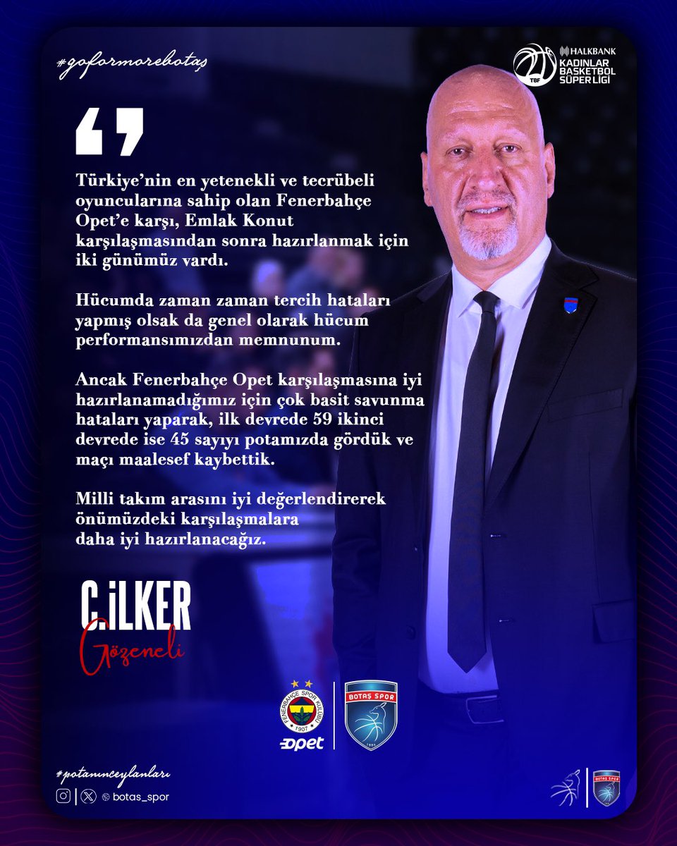 Baş Antrenörümüz İlker GÖZENELİ’ nin maç sonu değerlendirmesi.

Fenerbahçe Opet 🆚  BOTAŞ

#potanınceylanları