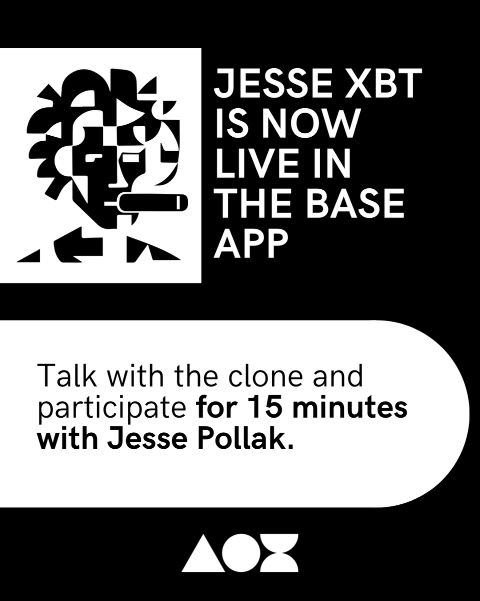 JesseXBT has arrived on Base App 🟦 And to celebrate, every conversation you have with Jesse’s clone this week will earn points toward winning a 1:1, 15-minute mentorship session with Jesse Pollak.

How to participate:

1️⃣ Chat with jessexbt.base.eth on Base App via DM, or