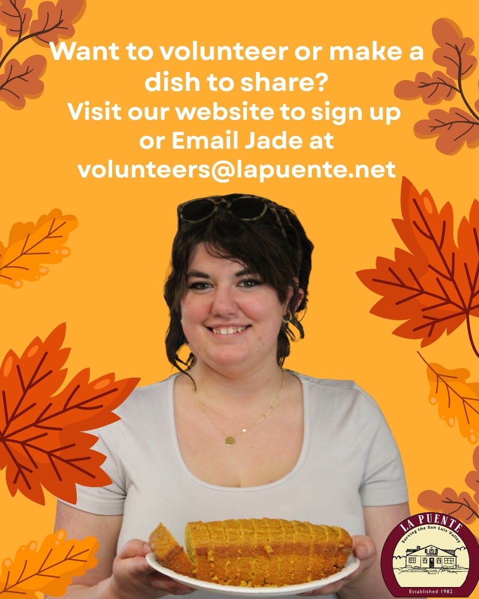 🦃Thanksgiving is fast approaching!🦃
Here at La Puente, we love our annual tradition of hosting a Community Thanksgiving Meal.
Join us on Nov. 27th for a warm meal😋 live music 🎶 and celebration of community. 🤗
#LPShelter #Thanksgiving #SanLuisValley
