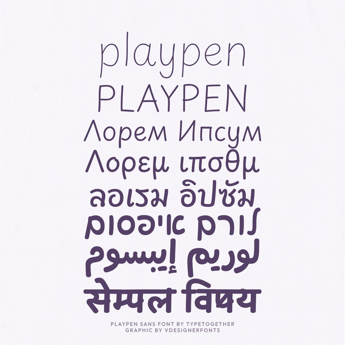 vdesignerfonts's tweet photo. Name: Playpen Sans
Designer: TypeTogether

Weights: 8
Languages: Latin, Greek, Cyrillic, Thai, Hebrew, Arabic, Devanagari

https://t.co/pzcC1CGZDN

#freefonts https://t.co/HVGIySg7Zj