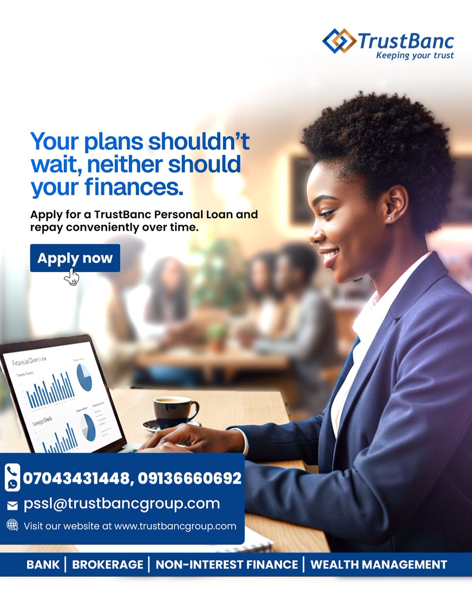 TrustBancgroup's tweet image. Life won’t always wait for the “perfect moment.”
With a TrustBanc Personal Loan, you don’t have to either.
👉 Apply today and keep your plans moving.
 
 📞 Call/WhatsApp: 07043431448 / 09136660692
📧 Email: pssl@trustbancgroup.com

#TrustBancLoan
#personalloan
#easyfinancing