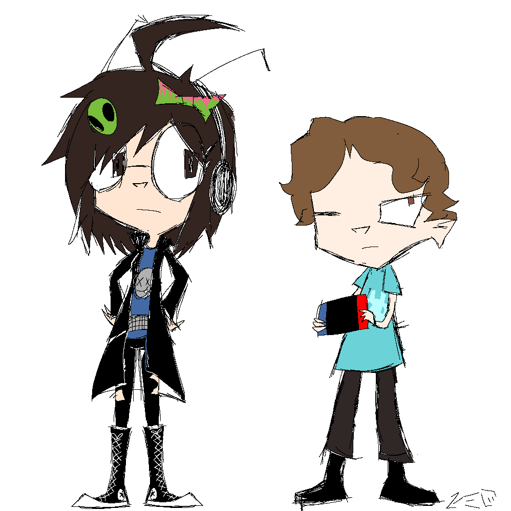 invader_lem's tweet image. I drew me and my younger brother  :P