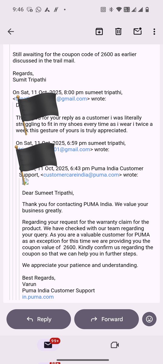 sumit_tripathi2's tweet photo. @pumacricket @PUMA This is what you stand for as a customer service when i raised a complaint and we agreed on certain thing and you went back tracking i have in the mail i was buying for the 1st time I ordered correct and then your UK size 9 is small cant do anything #BadService https://t.co/xEHgVa2dTf