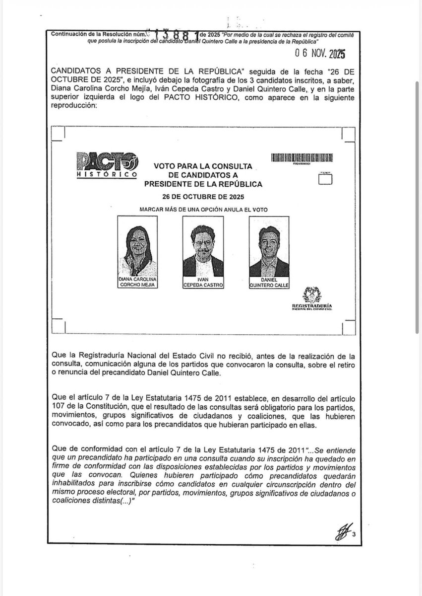 #ATENCIÓN La Registraduría le cierra todas las puertas a Daniel Quintero para que sea candidato presidencial. Argumentan que, de acuerdo con la Ley 1475 de 2011, el exalcalde de Medellín estaría inhabilitado para participar, bajo cualquier mecanismo, de las elecciones el próximo