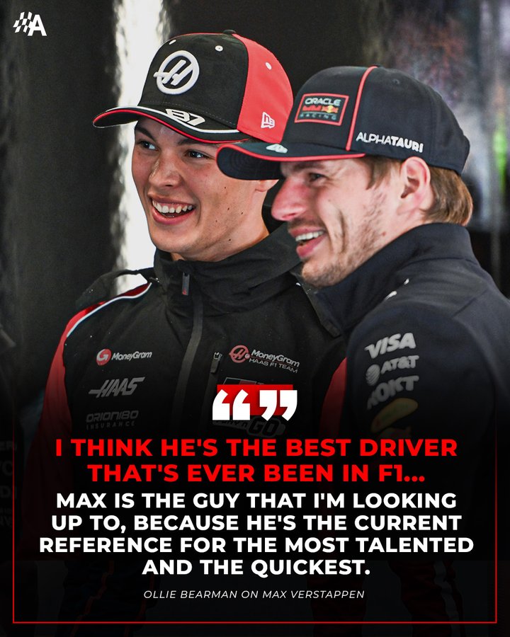 Ollie Bearman: "Max Verstappen is the best driver that's ever been in Formula 1"

🗣️"For someone like me, a rookie aspiring to hopefully one day fight for a world championship, Max is the guy that I'm looking up to."

🗣️"He’s the current reference for the most talented and the