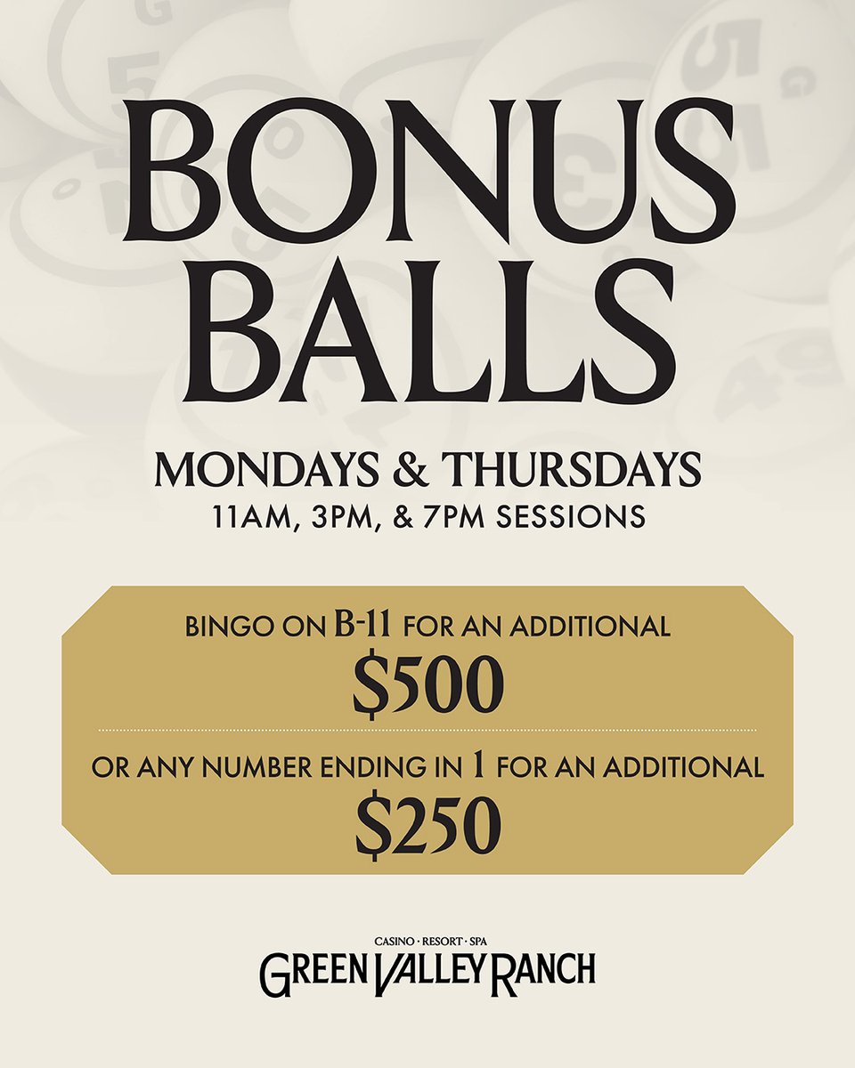 Who doesn't love some extra cash?! 💰 Enjoy bonus balls, happening every Monday and Thursday during the 11am, 3pm, and 7pm sessions inside the GVR Bingo room. Your next big win could be just one call away.