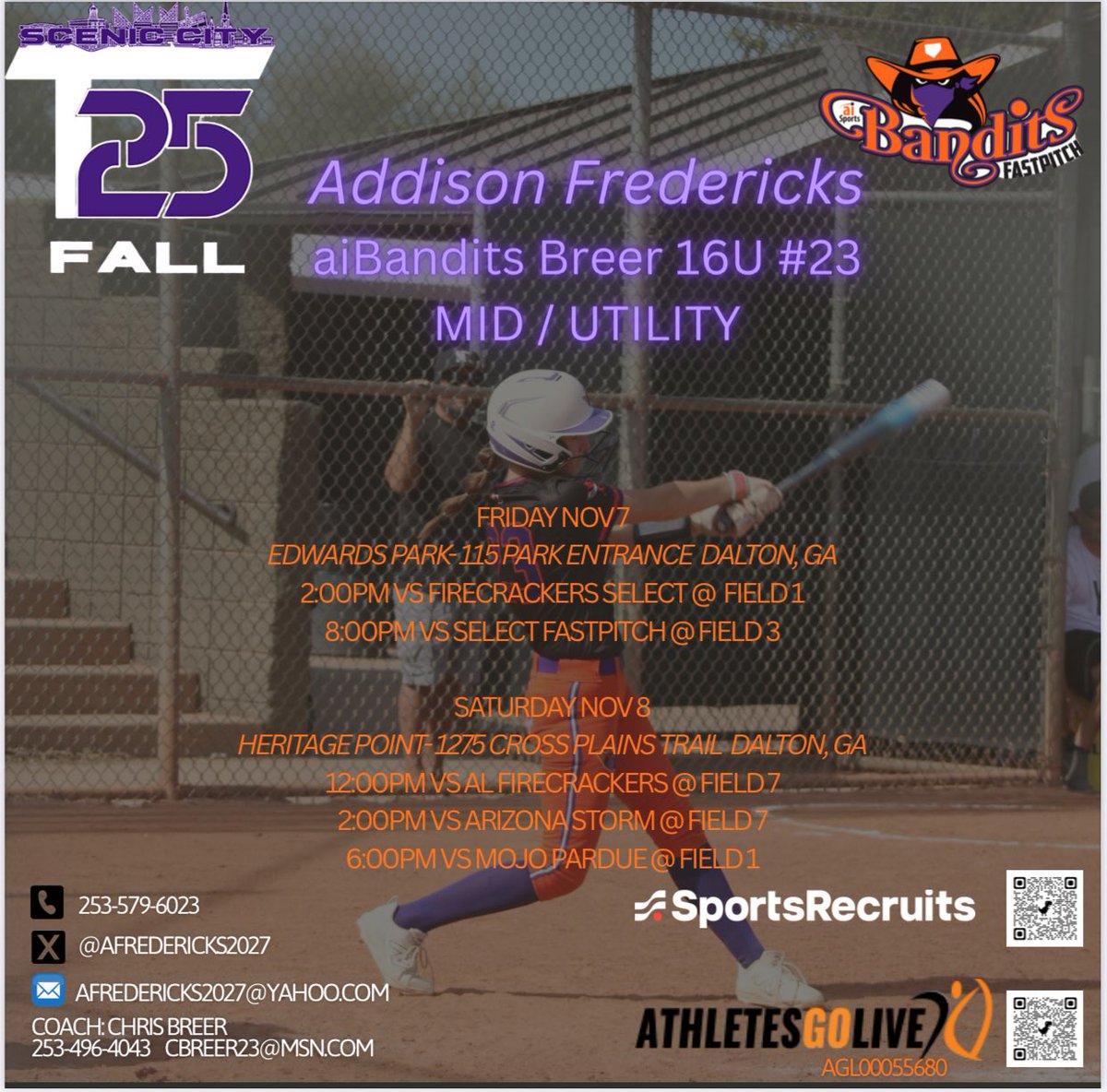 AFredericks2027's tweet photo. @PurdueSoftball @jordynrudd63 @JoRichwood Would love to see you at a AiBandit game! https://t.co/Syl7yIaPFz