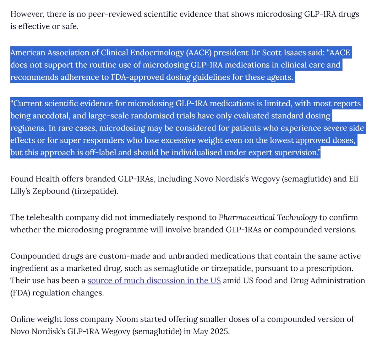 scottisaacsmd's tweet image. There is no peer-reviewed scientific evidence that shows microdosing GLP-1RA drugs is effective or safe. @theaace does not support the routine use of microdosing GLP-1RA medications in clinical care and recommends adherence to FDA-approved dosing guidelines for these agents.…