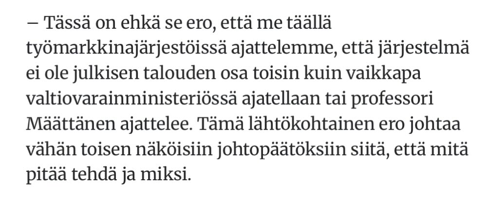 Ällistyn aina kun muistan, että työmarkkinajärjestöissä tosiaan ajatellaan, ettei työeläkejärjestelmä ole osa julkista taloutta.

Tätä totuutta on mahdotonta ymmärtää ellei ole juonut syvältä Hakaniemen (tai Etelärannan) lumotusta lähteestä.
