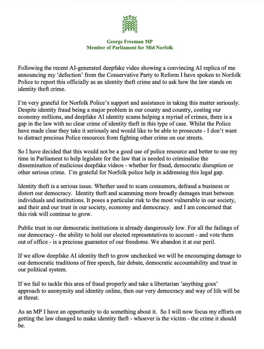 MPGeorgeFreeman's tweet image. 1/ An update on the AI generated deepfake video. ⬇️