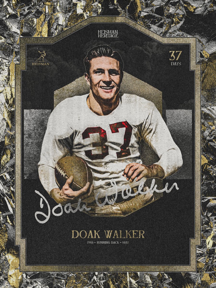 Doak Walker won <a href="/SMUFB/">SMU Football</a>'s first Heisman Trophy in 1948 while leading the Mustangs to a 9-1-1 record and a 10th-place national finish. The Dallas native became the second junior ever to win the award, showcasing his rare all-around talent as a runner, passer, kicker, and returner.