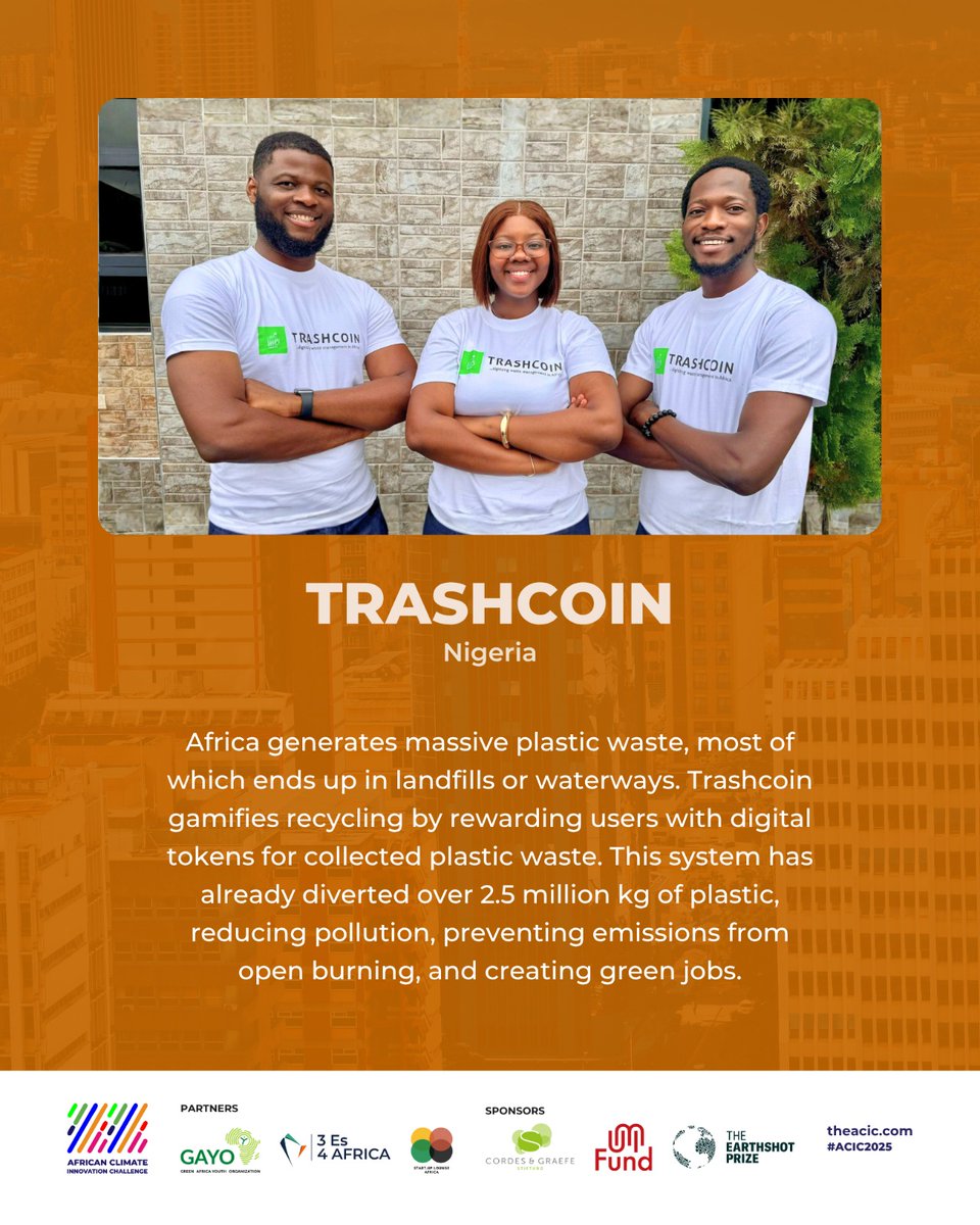 GayoUganda's tweet image. In Nigeria, Trashcoin is making sustainability pay.

They’re turning trash into digital treasure, rewarding people for recycling.

Follow their journey to the #ACIC2025 pitch event at @HotelAfricana in Kampala this November 29!