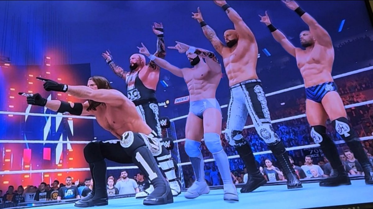 theone19's tweet photo. This what The OC should had look like would have been to sweet they would had definitely run the place🤘🤘 #AJStylesOrg #FinnBalor #jd_mcdonagh #MachineGunKA #The_BigLG #WWEgames https://t.co/k67EOGw0XJ