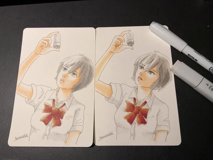 今日やったこと 直筆ハガキの告知popの作成 アナログ彩色れんしう (右側が今日やったやつ) #安息海9 #COMITIA154