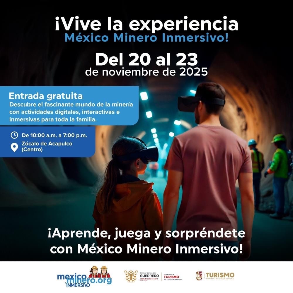 🏖️ ¡México Minero regresa a Acapulco!
Del 20 al 23 de noviembre, el Zócalo se llenará de ciencia, tecnología y diversión con México Minero Inmersivo 2025, una experiencia educativa para conocer la minería responsable.

#MéxicoMinero #MineríaSostenible #Acapulco2025 #MineAcademy