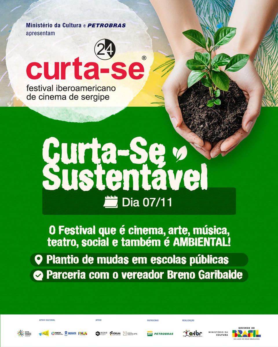 curtase25's tweet photo. O Festival também é AMBIENTAL! 🌱

@petrobras | @brenogaribalde

#PraTodosVerem: Em texto alternativo.

#CurtaSE24 #FestivalCurtaSE #Petrobras #PetrobrasCultural #culturagovbr #Funcap #PNAB #PoliticaNacionalAldirBlancdeFomentoaCultura #Sergipe #cinema #meioambiente #plantiodemuda https://t.co/50iIXh57Xk