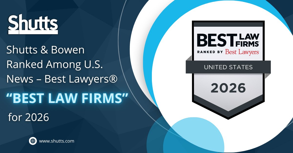 U.S. News &amp; World Report and Best Lawyers®, for the 16th consecutive year, collaboratively announced the release of the U.S. News – Best Lawyers® "Best Law Firms" rankings, naming #Shutts &amp; Bowen LLP to the 2026 list.

shutts.com/news-Shutts-Bo…