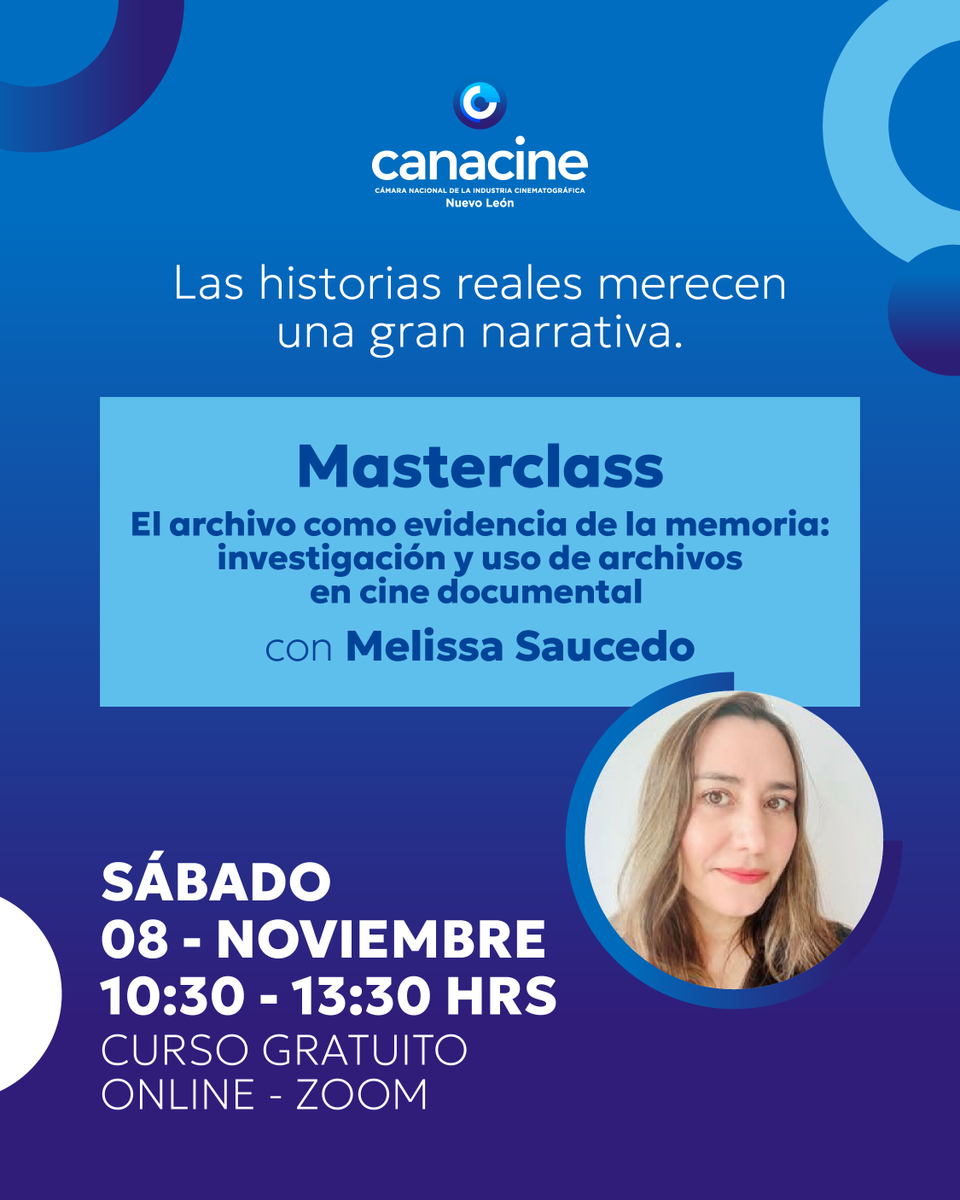 En esta masterclass podrás descubrir más acerca de: los procesos y estrategias para encontrar, adquirir y utilizar medios audiovisuales de archivo en cine documental y de no ficción.  

 🎟 Registro: forms.gle/JCRtm8bJEHwSFt…