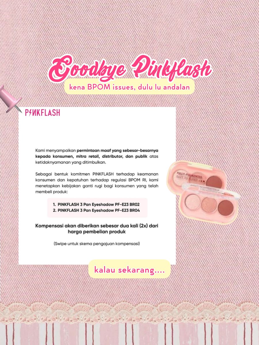 dsseverm0re's tweet photo. Bye pinkflash. Udah bukan ditahap shock lagi karena udah 2x kena BPOM hehe.
.
Ini list beberapa brand lokal yang menurut aku bisa gantiin si pink, karena harganya juga affordableee under 100k https://t.co/NRuk1njEHd
