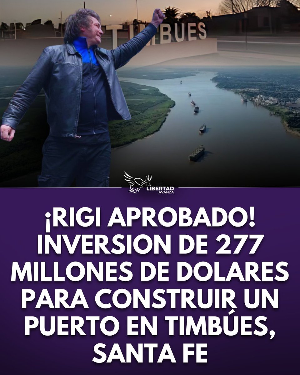 LLAsjs's tweet image. El Comité Evaluador aprobó el noveno proyecto bajo el Régimen de Incentivo a las Grandes Inversiones (RIGI): la construcción de un nuevo puerto en Timbúes, Santa Fe, sobre el río Paraná con una inversión de 277 millones de dólares.
