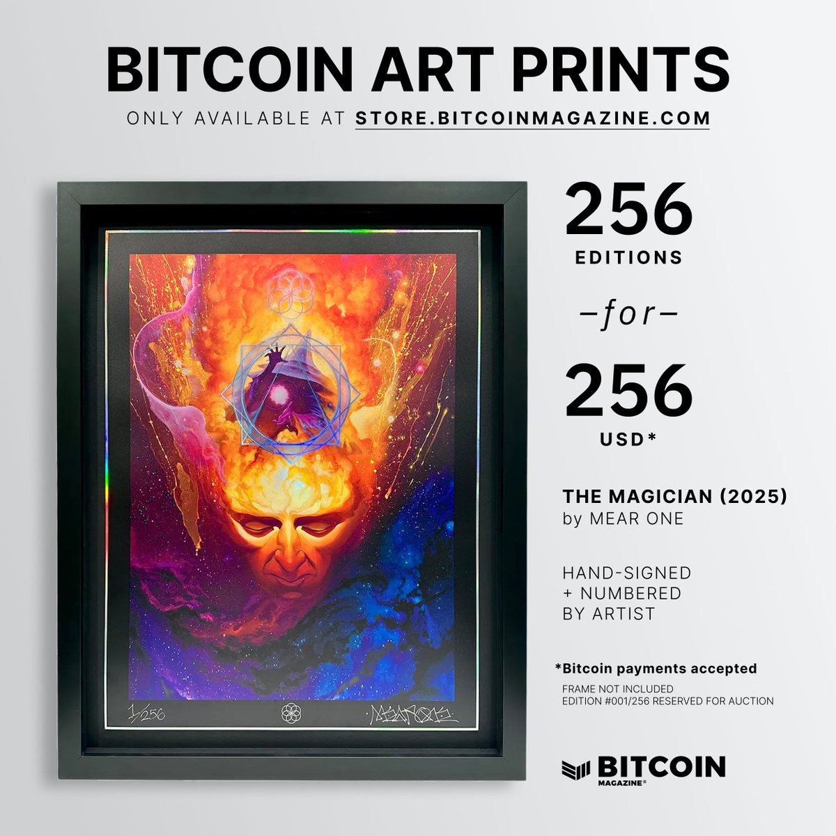 AVAILABLE NOW: The Magician (2025) by <a href="/mearone/">MEAR ONE</a>

Limited to 256 prints | Signed and numbered by the artist ✍️

Grab yours 👉 store.bitcoinmagazine.com/collections/co…