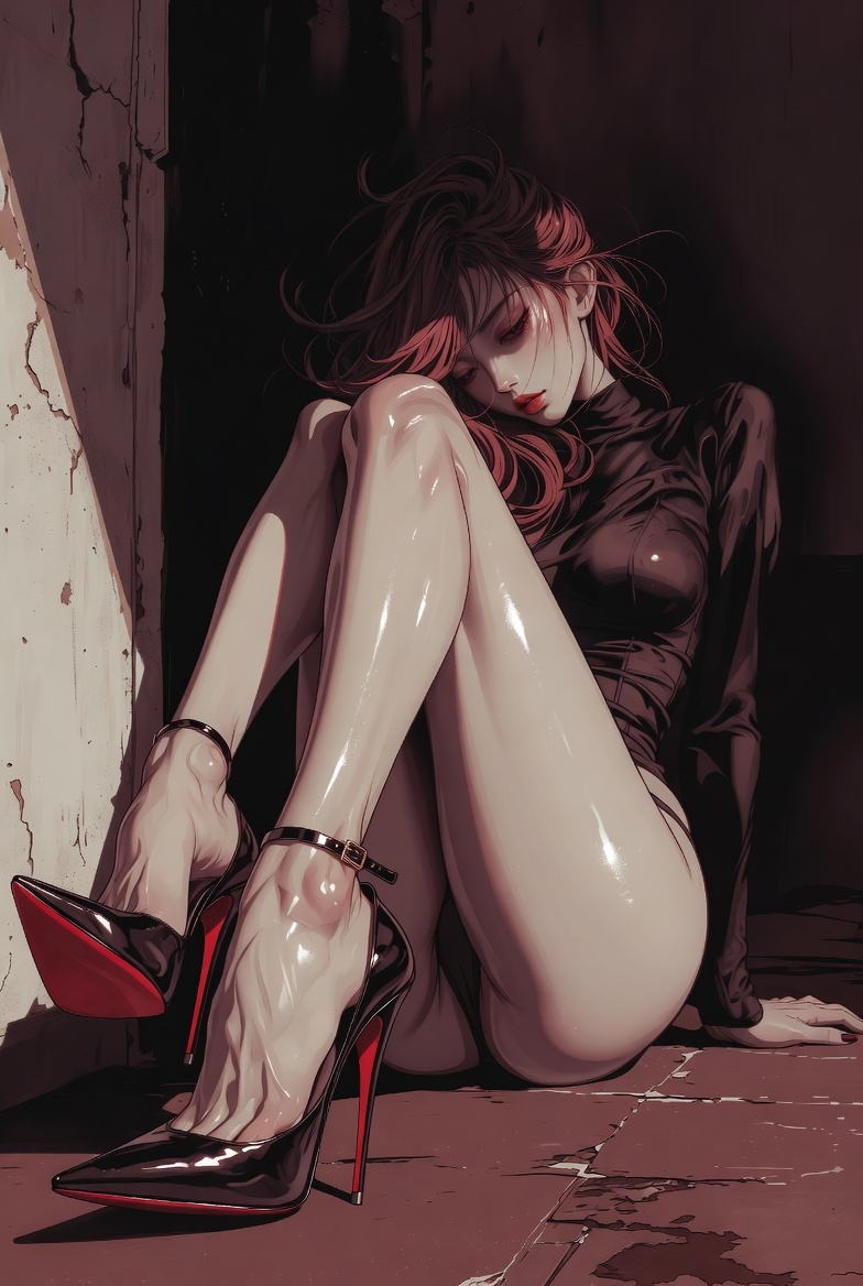 Cosila000's tweet photo. Grok Imagine prompt:

A digital illustration of a supermodel in a BDSM-inspired pose, wearing Christian Louboutin shoes, in a dark, moody atmosphere. https://t.co/hNtHMfLnpm
