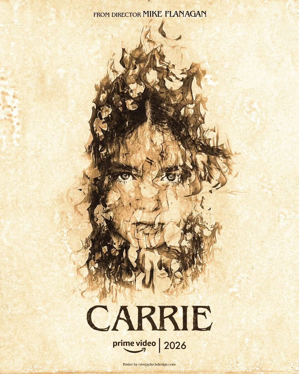 Moviesontheway's tweet photo. Mike Flanagan's Carrie TV miniseries is coming to Prime in 2026 and will be 8 episodes.
Carrie tv series poster by #CreepyDuckDesign https://t.co/pGH1UUNpSq