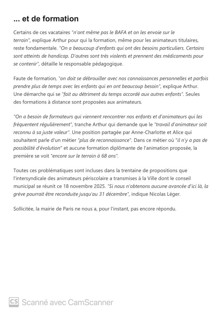 supapfsuanim's tweet photo. Article sur @France3Paris  sur la grève des animateurs et directeurs périscolaires.
Du 10 au 21 novembre : tous en grève, on ferme les cantines !
✊ Pour une vraie revalo : catégorie A pour les directeurs, Prime IFSE , Prime REP/REP+ pour les animateurs
#GrèvePériscolaire #Paris https://t.co/Z8KLUguBLI