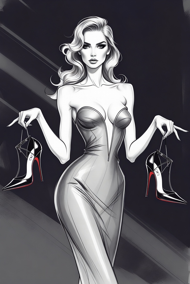 Cosila000's tweet photo. Grok Imagine prompt:

A digital illustration of a supermodel in high-fashion pose, holding Christian Louboutin shoes against a dark gradient background. https://t.co/Plq6iXteru