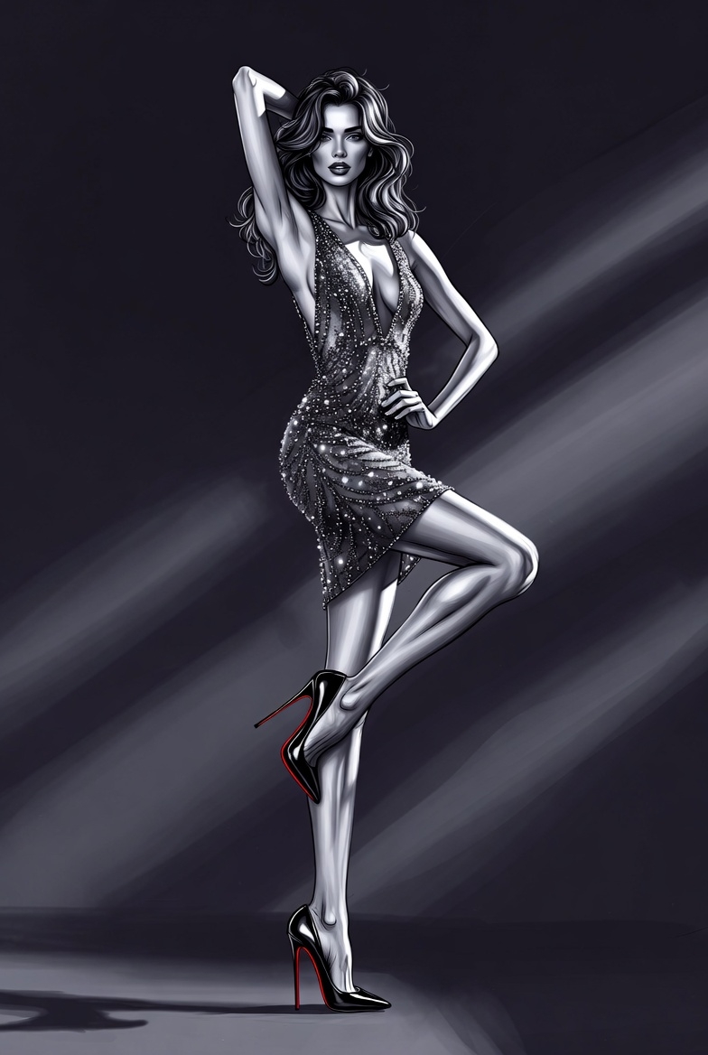 Cosila000's tweet photo. Grok Imagine prompt:

A digital illustration of a supermodel posing in Christian Louboutin shoes, with a dark gradient background. https://t.co/8byxezytwA