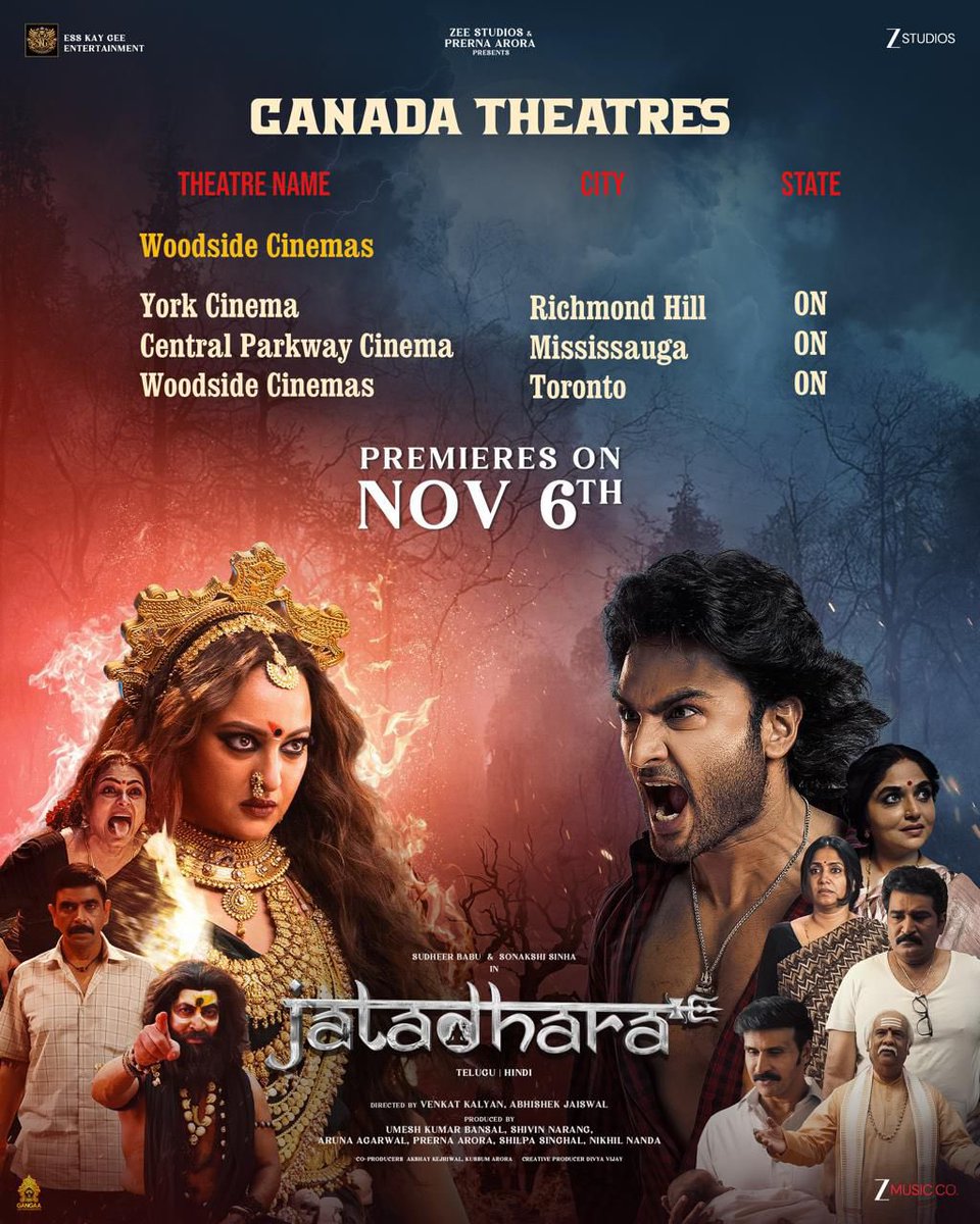 Nava Dhalapathy Sudheer babu #Jatadhara #NorthAmerica 🇺🇸 theater list

#JatadharaOnNOV7
#AwakeningBegins