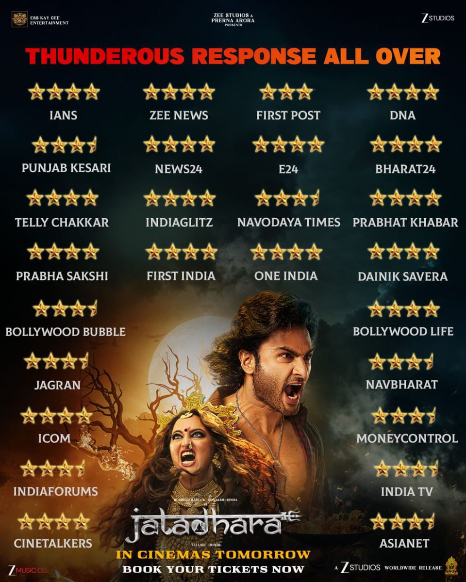 Thunderous response from the media 🔥

#Jatadhara🔱 GRAND RELEASE TOMORROW in Telugu &amp; Hindi 

Book your tickets now!
🎟️ linktr.ee/Jatadhara

#JatadharaOnNOV7
#AwakeningBegins