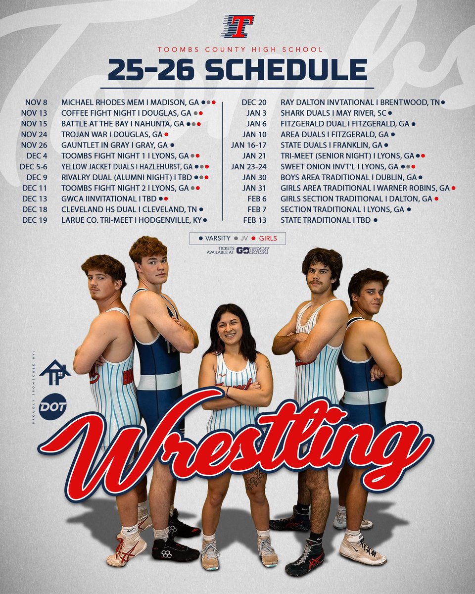 2025-2026 Toombs County Bulldog Wrestling Schedule: 

#BAD #BeADog #GoDogs #CommitToTheT