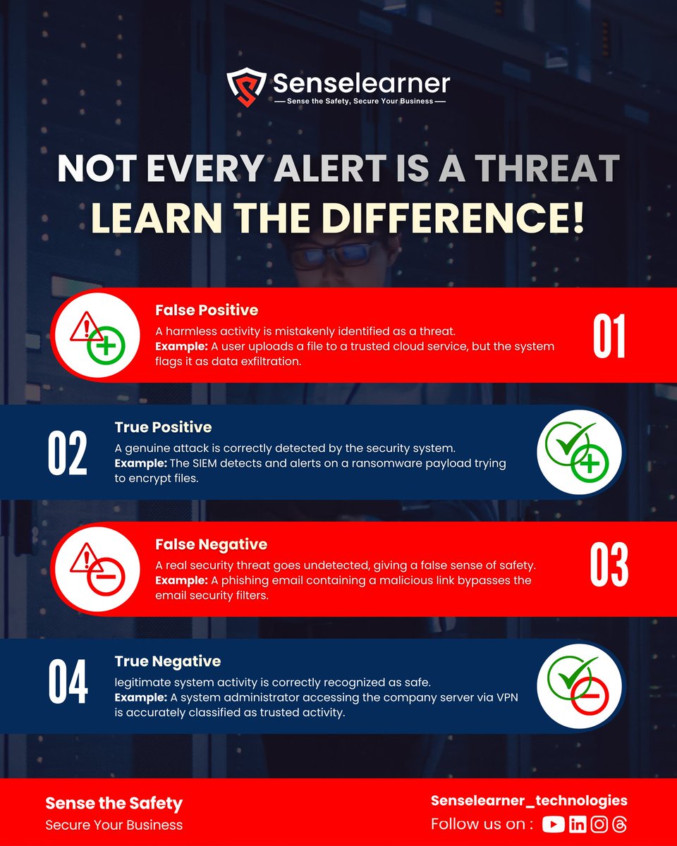 SenselearnerL's tweet image. Not every alert is a threat 
Learn the difference!

#alert #threat #soc #cybersecurity