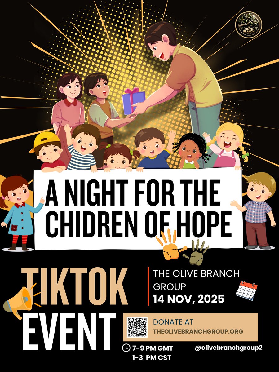 GdNramadan's tweet image. Live TikTok Fundraising Event. An Evening of Compassion &amp;amp; Unity With Our Palestinian Brothers &amp;amp; Sisters. Together, We&apos;ll Bring Hope &amp;amp; Smiles To Orphaned Children Through Our &quot;Olive Branch Relief&quot; Project. #theolivebranchgroup #nonprofit #nonprofitorganization #charity #tiktoklive