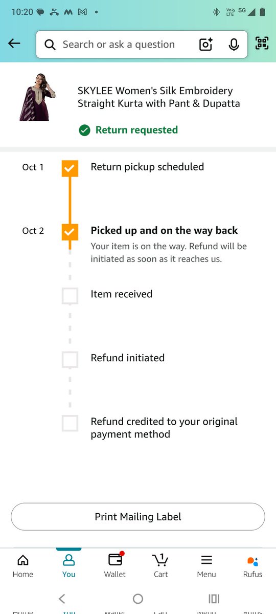 devdm25's tweet photo. @amazonIN I had purchased 2 products but 2 my surprise both were missing from the parcel. Only, pant &amp; dupaata were there. Product return on 1st oct but till date there is no refund issued. Kindly check and refund the order value.
@AmazonHelp https://t.co/eTx3dZefR2