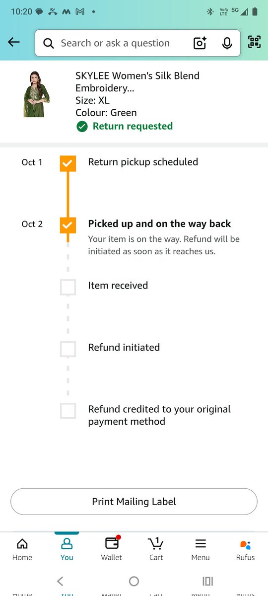 devdm25's tweet photo. @amazonIN I had purchased 2 products but 2 my surprise both were missing from the parcel. Only, pant &amp; dupaata were there. Product return on 1st oct but till date there is no refund issued. Kindly check and refund the order value.
@AmazonHelp https://t.co/eTx3dZefR2