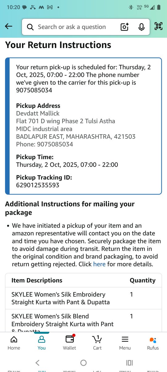 devdm25's tweet photo. @amazonIN I had purchased 2 products but 2 my surprise both were missing from the parcel. Only, pant &amp; dupaata were there. Product return on 1st oct but till date there is no refund issued. Kindly check and refund the order value.
@AmazonHelp https://t.co/eTx3dZefR2