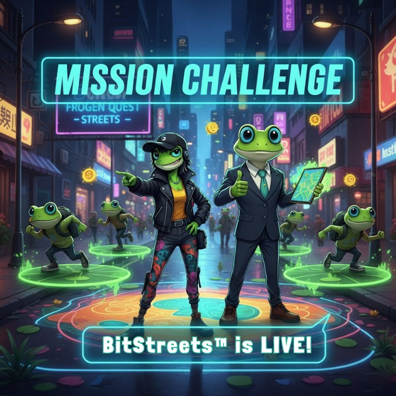 LuaCrypt's tweet photo. 🐸 BitStreets Mission Drop!
This week’s quest is live   jump in, stack points, and prove you’re not just a frog, you’re THE frog.

Hop > score > flex.
Let the streets see who dominates the pond. 🌍💚
@FroGenCoin
#BitStreets #FROGENproof #FrogOnChain" https://t.co/zdu0PKACpe