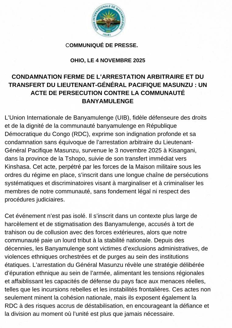 kivuutile's tweet image. Les marionnettes Banyamulenge de Kinshasa condamnent l’arrestation du général Pacifique Masunzu par le régime de Kinshasa, qualifiant cet acte d’injustice @lu