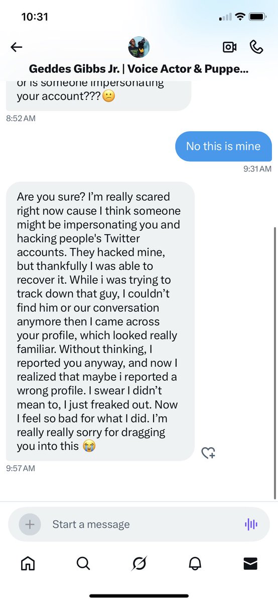 HEY VOICE ACTORS!!!

Yet ANOTHER person to block, they are trying to hack this time.  BLOCK HIM IMMEDIATELY!